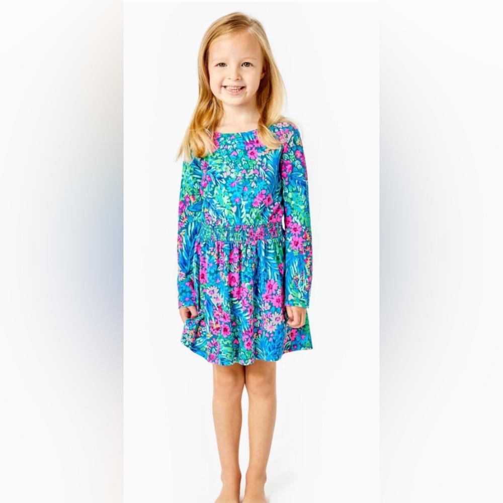 Lilly Pulitzer Girls Mylah Mini Dress Floral Blue and Pink Kids Dress L 8 - 10